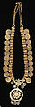 Necklace, Gold, diamonds, colorless sapphires, rubies, imitation emeralds (colorless rock crystal over green foil), and pearls